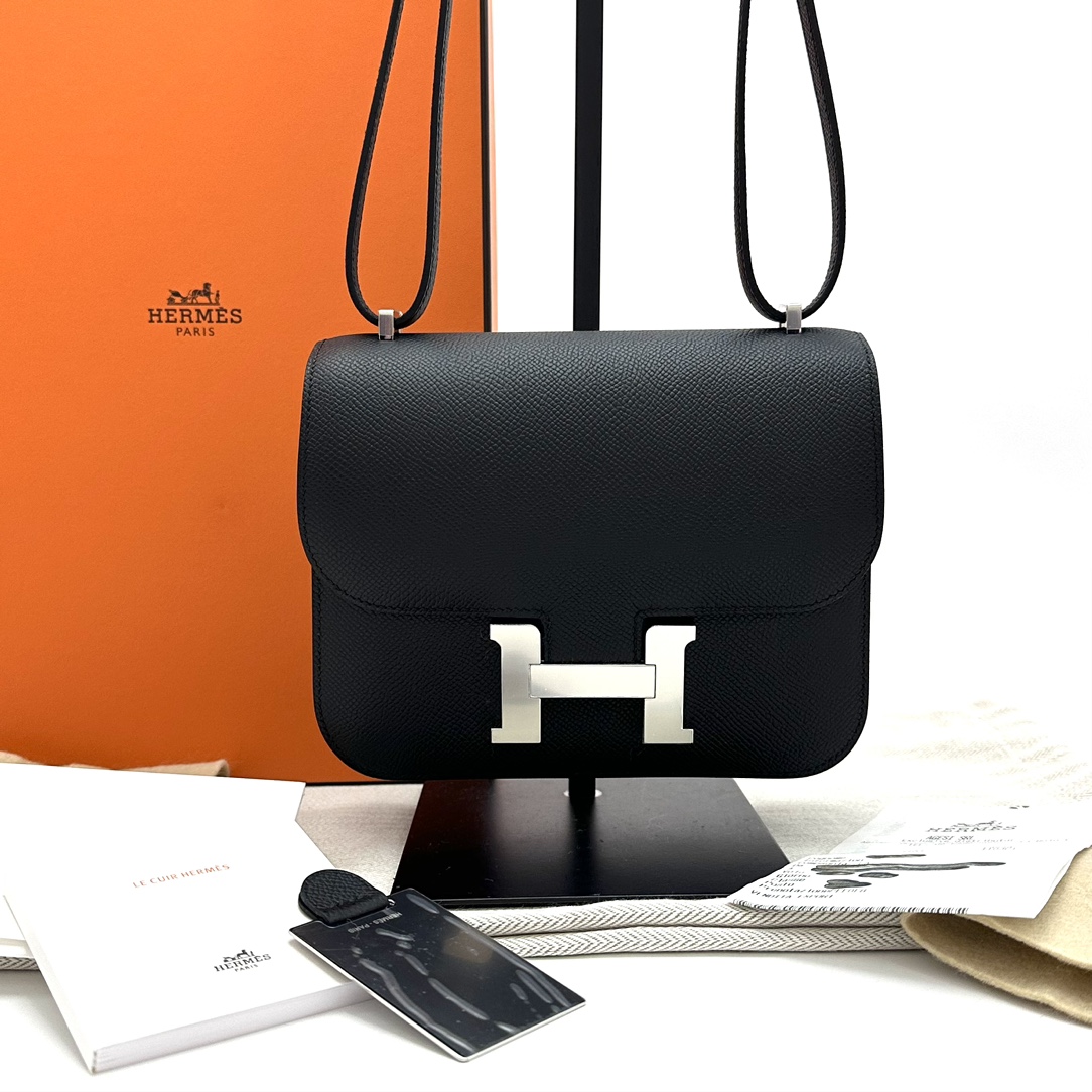 99新 Hermes/爱马仕 黑银康康19单肩斜挎包 36285