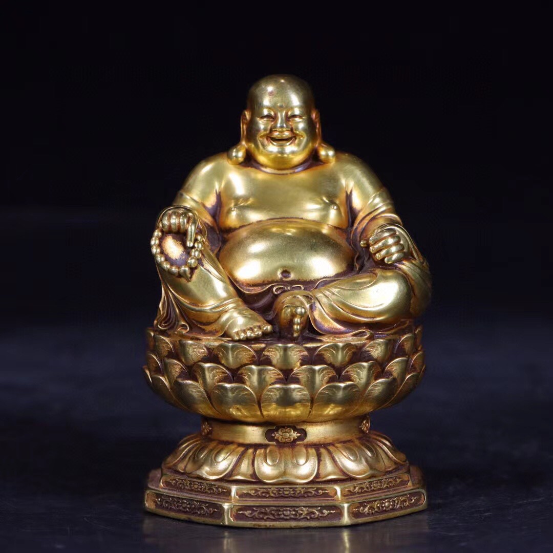 铜鎏金弥勒佛造像