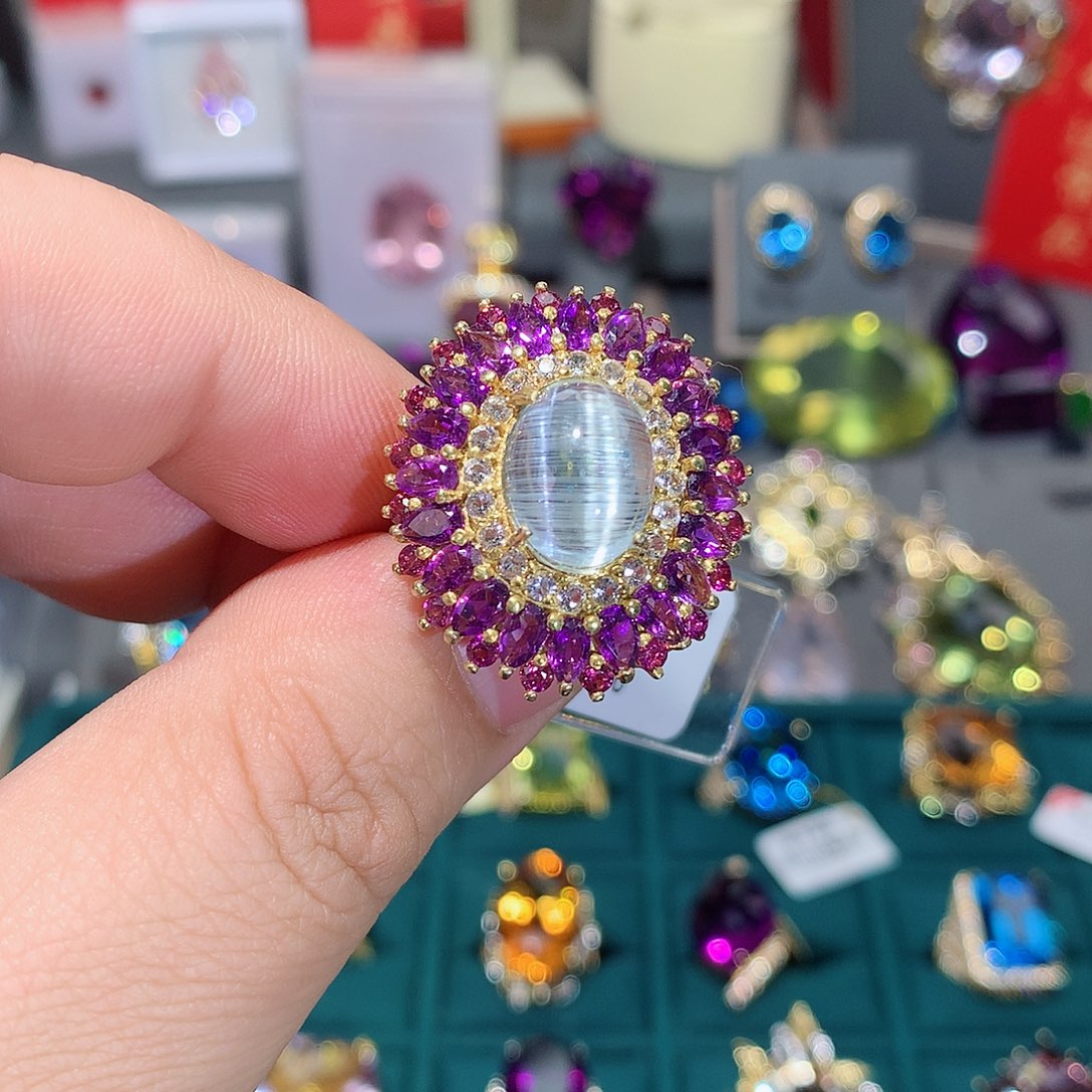 托帕石戒指银S925镶嵌戒指