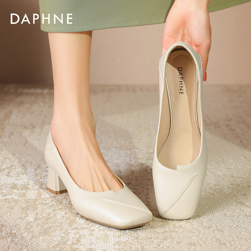 Daphne/达芙妮时尚方头单鞋女2025年新款粗跟百搭高跟鞋工作鞋