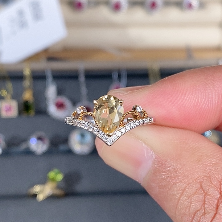 黄晶戒指银S925镶嵌戒指