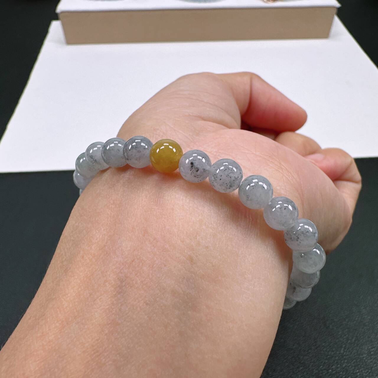 天然A货缅甸翡翠手串卡6.5mm老坑糯冰乌鸡水润圆珠单圈女士手串