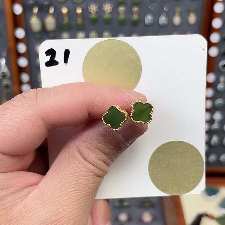 和田玉（碧玉）耳饰银S925镶嵌和田玉21