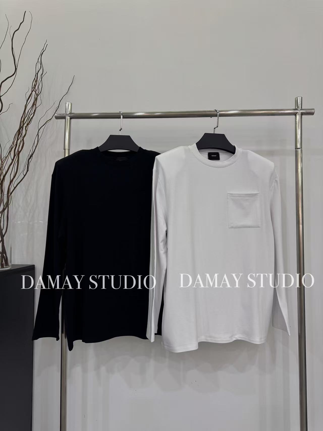 加绒磨毛DAMAY推选休闲T恤长款常规款潮流休闲风通勤圆领轻职风