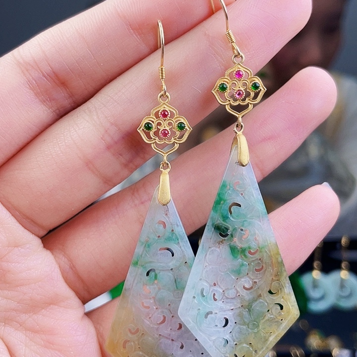 翡翠耳饰银S925镶嵌饰品