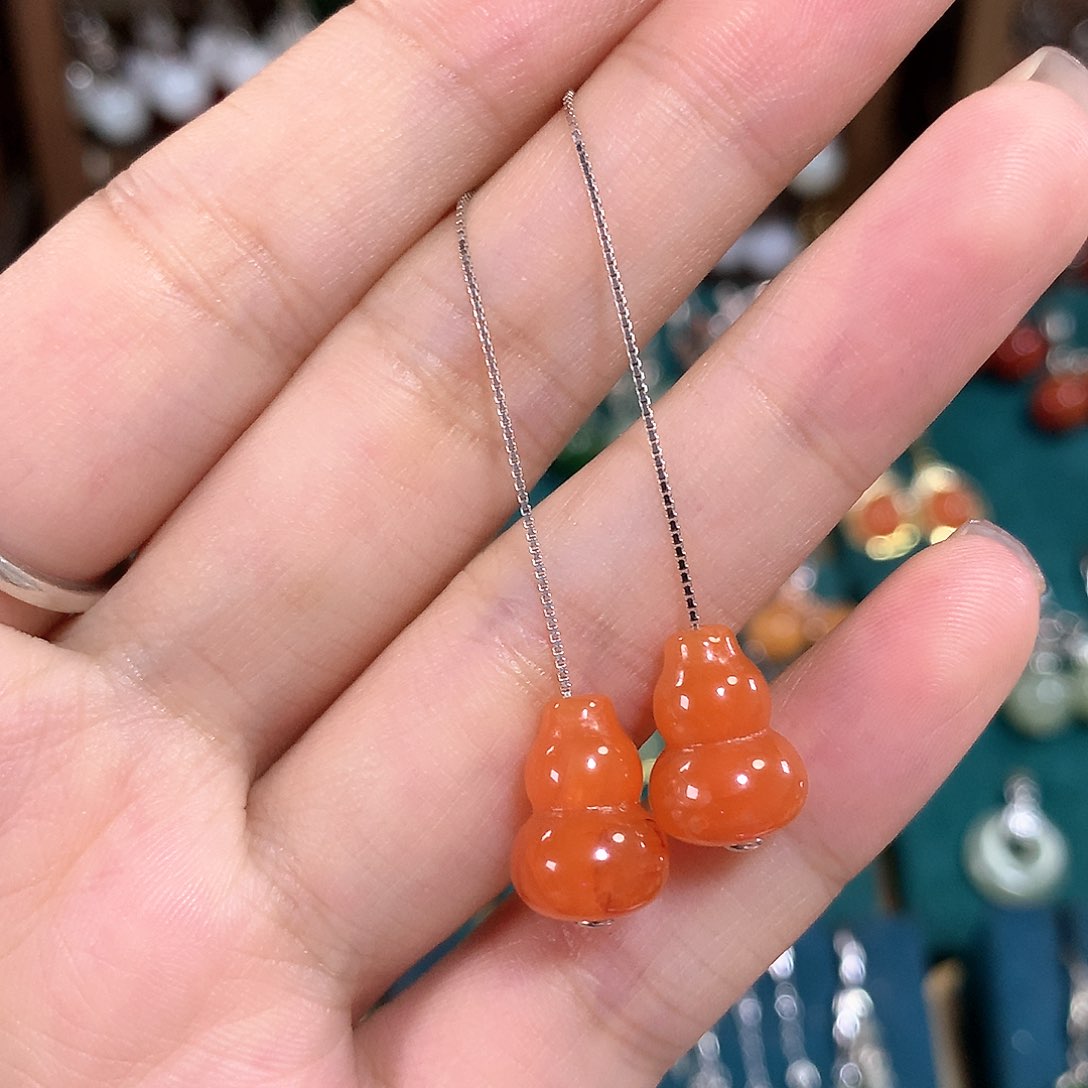 南红玛瑙耳饰银S925镶嵌葫芦耳线