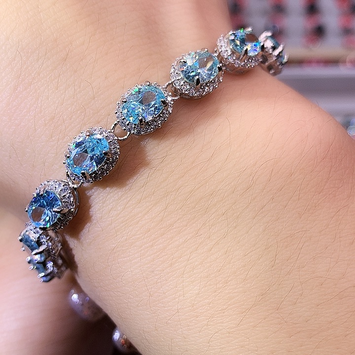 海蓝宝石手链银S925镶嵌