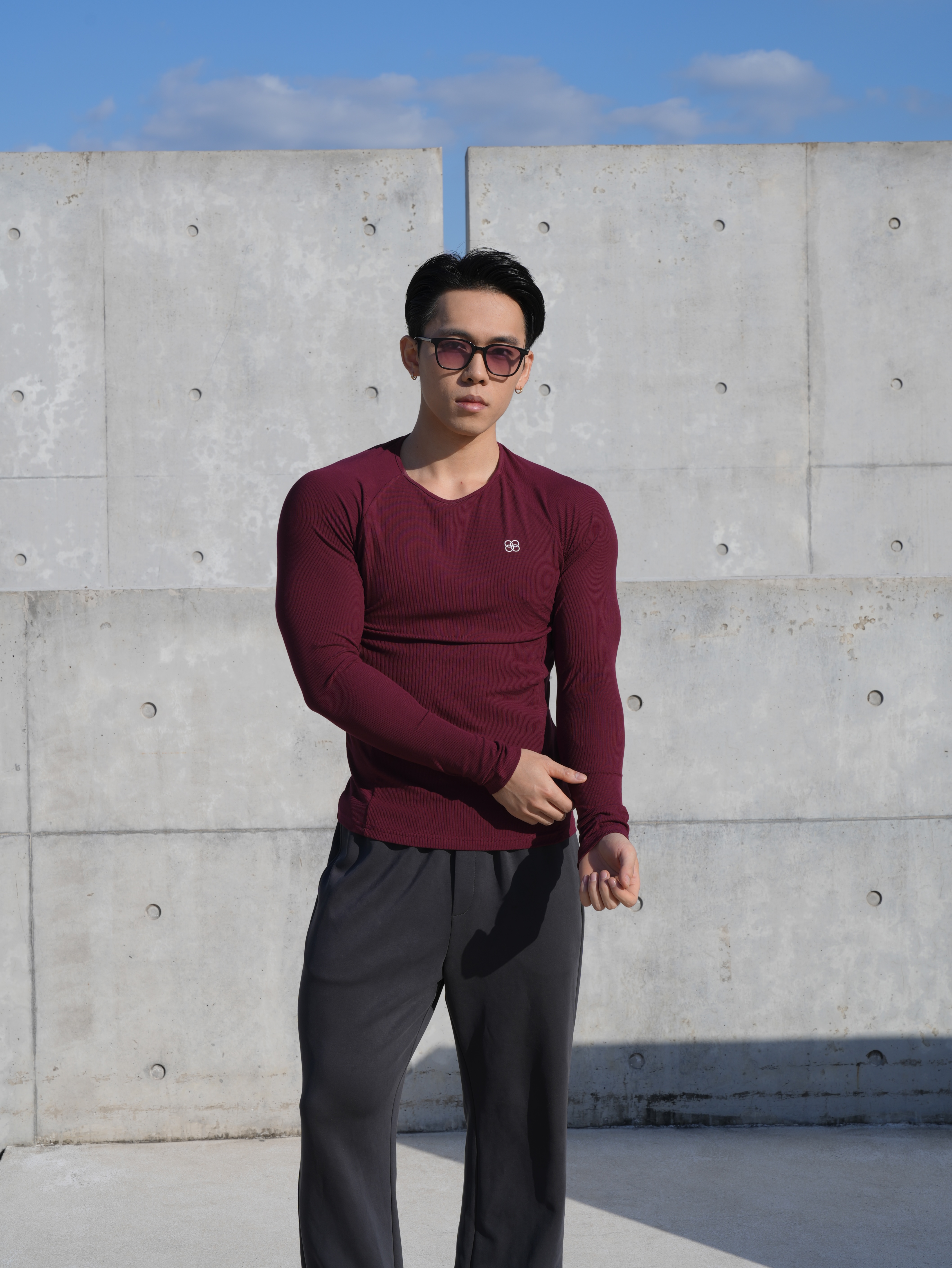 VIAAUDACIA兰精莫代尔螺纹插肩长袖运动显大弹力休闲健身打底衫