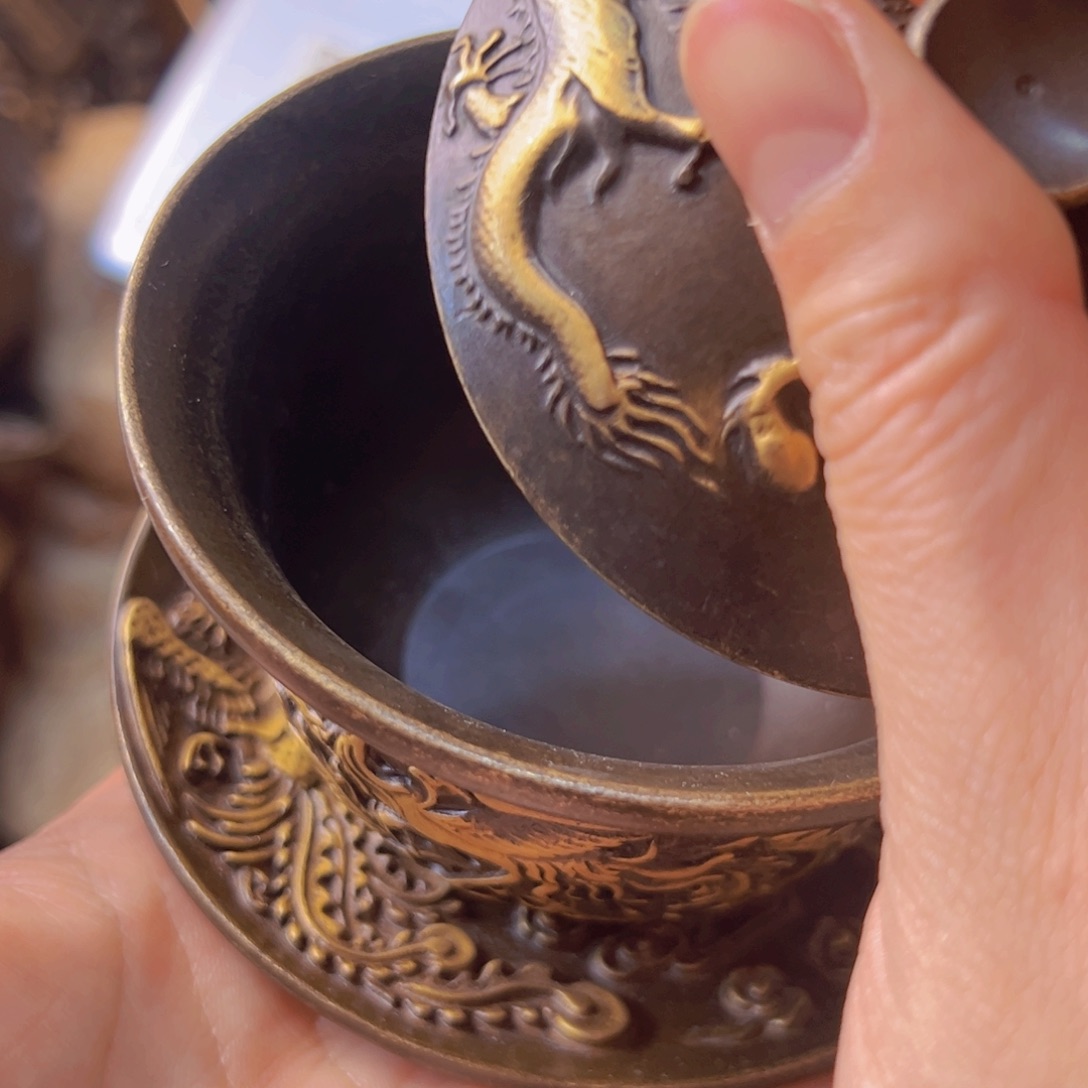 原矿风磨铜盖碗一个