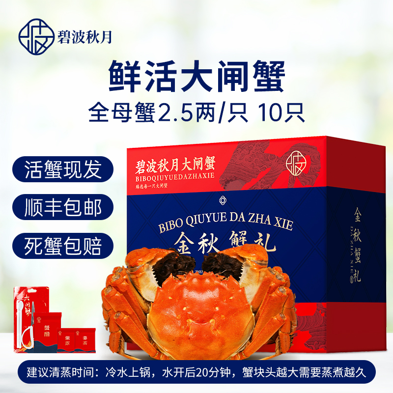 【活蟹】碧波秋月大闸蟹活蟹 全母蟹2.5两/只*10只装 礼盒包装