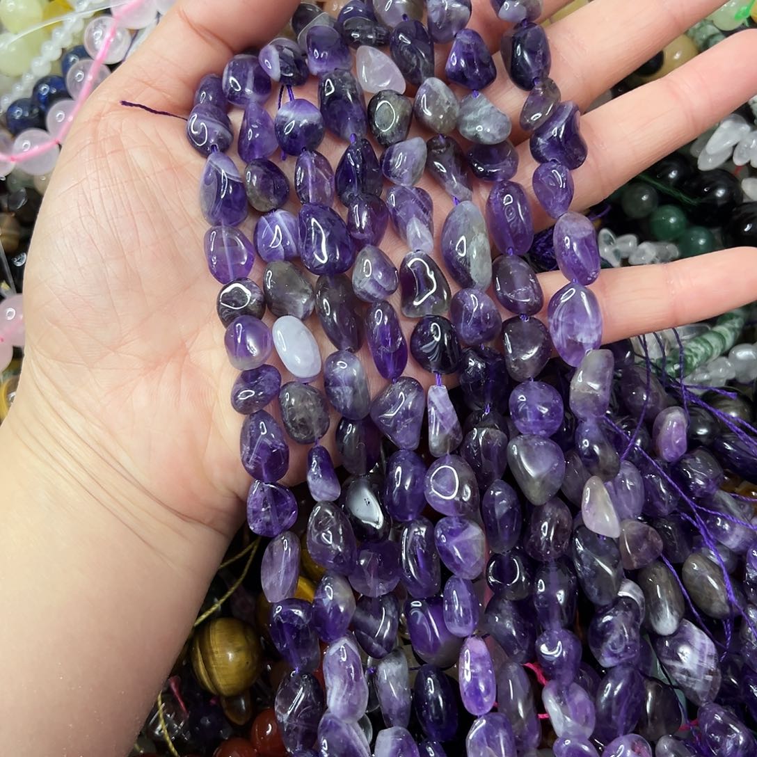 玛瑙/玉髓未镶嵌珠宝半成品，卡10x12紫水晶随形一条