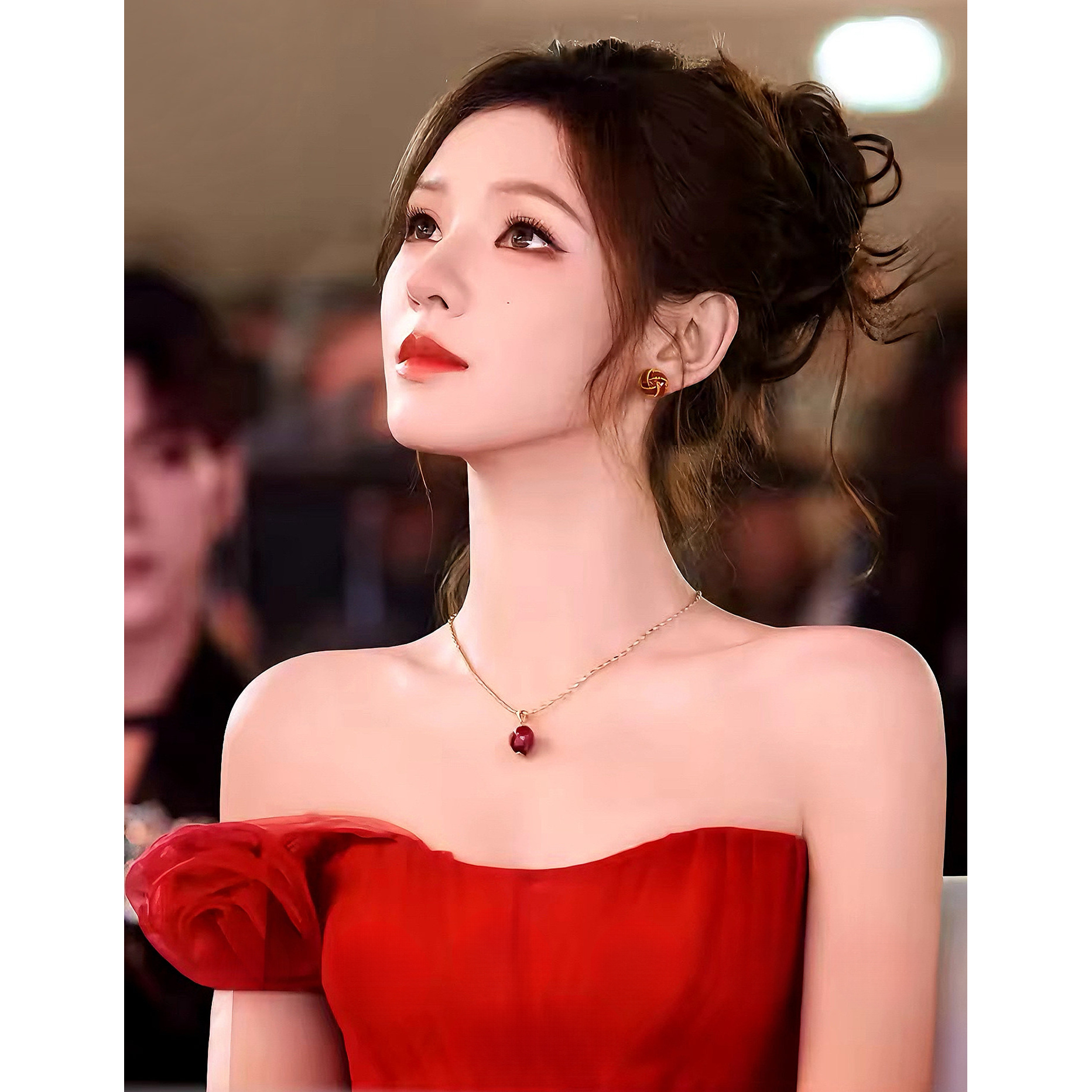 纯铜珐琅耳饰 同心结耳夹红色耳夹无耳洞法式复古高级珐琅釉耳钉