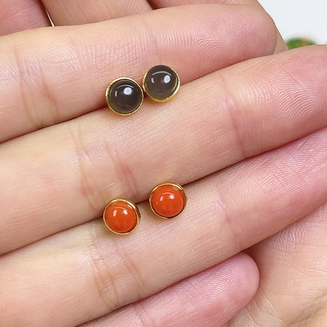 花***豆和田玉银S925镶嵌耳饰