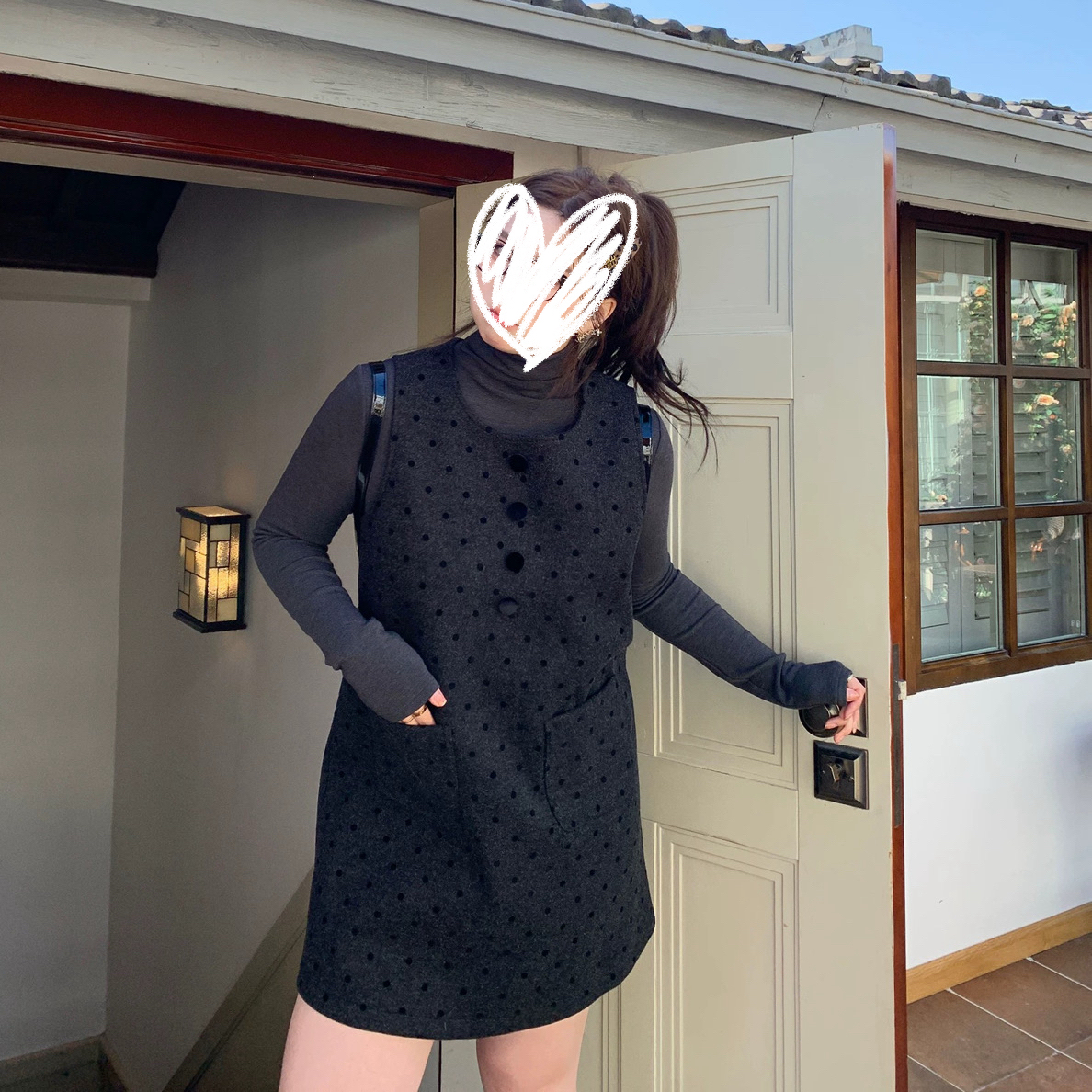 大码胖mm秋冬加绒加厚波点背带连衣裙毛呢中长款气质直筒裙