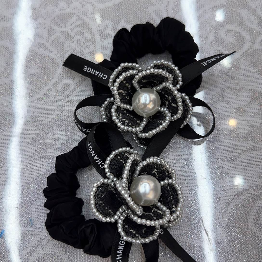 布艺非金属2个黑色山茶花超柔发圈