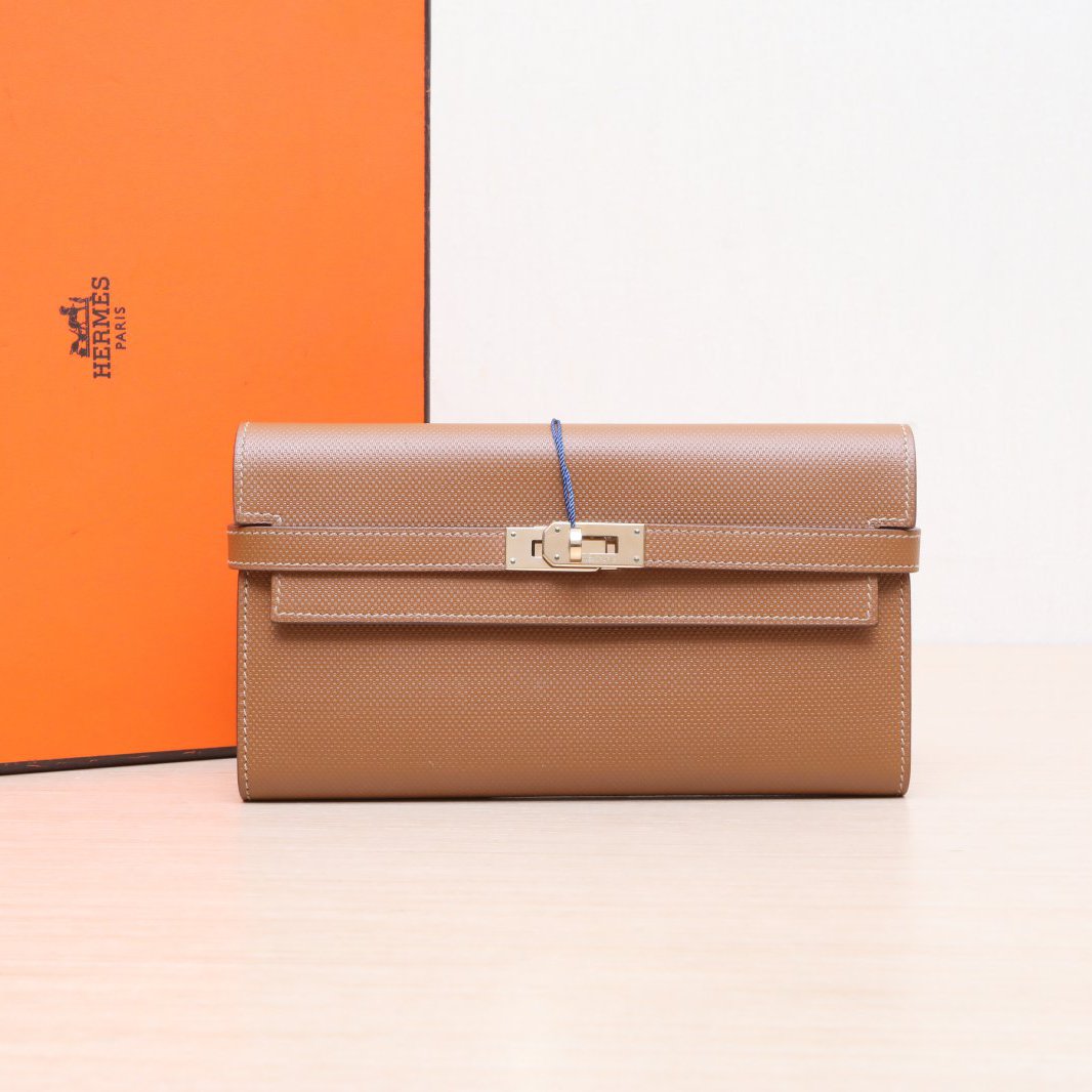 95新 Hermes/爱马仕 黑黑精选Kelly 长款钱包 4L雪茄色 框R 