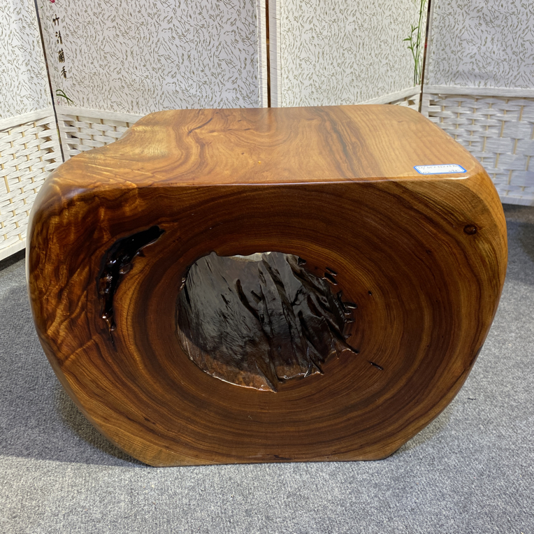 香樟木自然风化空心凳边几底座花架长宽高53/45-35-38