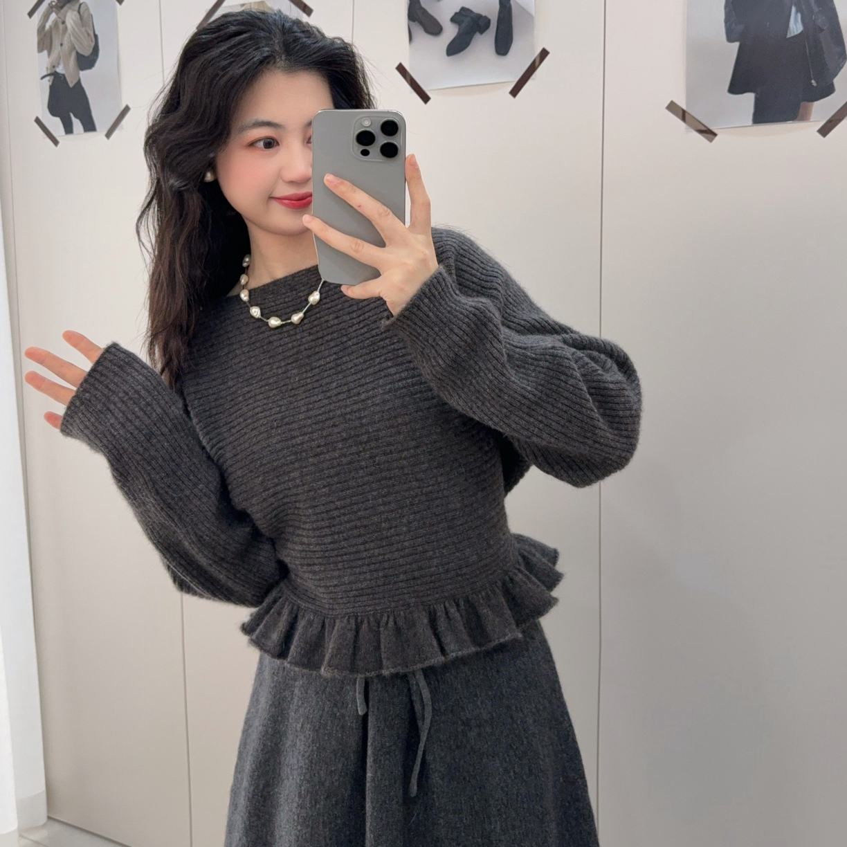 （觅柚服饰）荷叶边收腰上衣搭配显瘦花苞裙