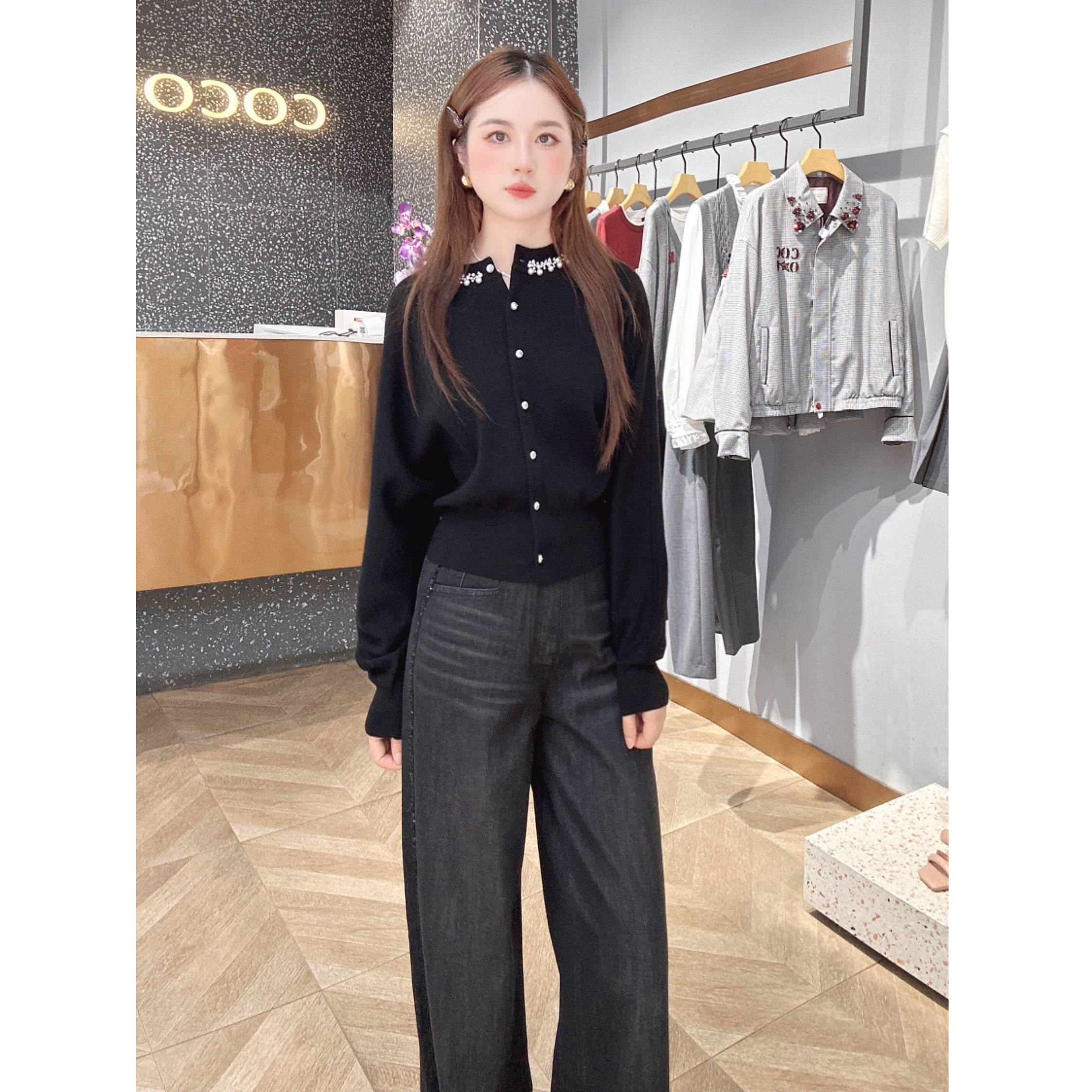 COCOON可可尼 黑色小香风针织衫25年秋25308BF312085——2388