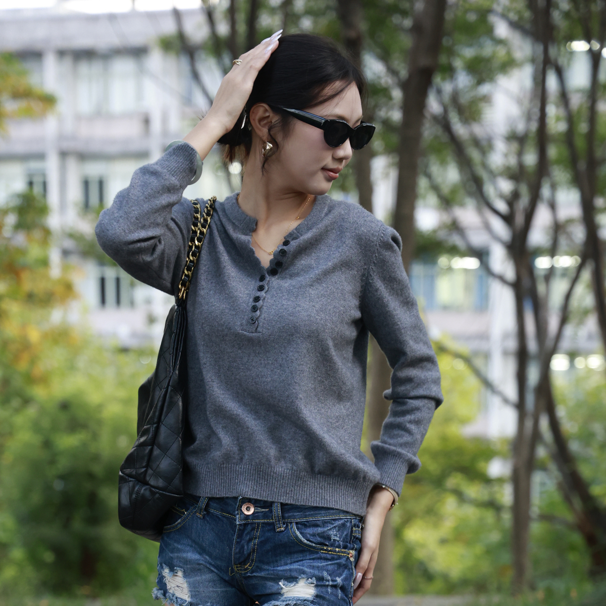 潮牌时尚文琪同款羊绒衫打底衫纯绒