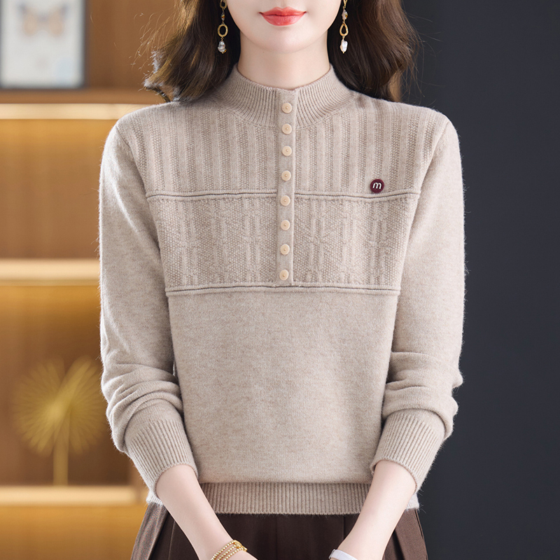 羊毛衫冬季新款半高领针织衫女气质妈妈百搭宽松显瘦打底衫厚