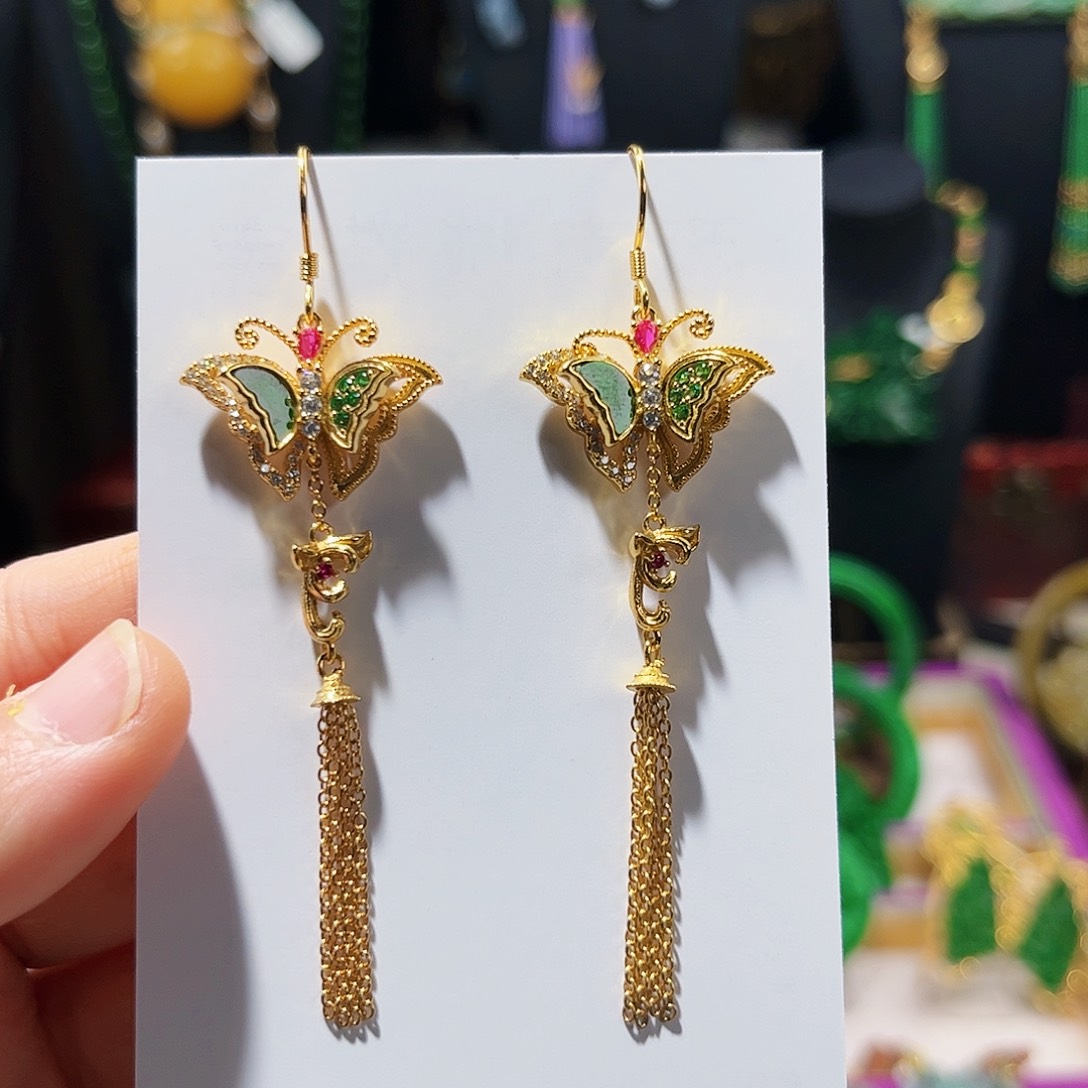 【闪购商品】翡翠耳饰未镶嵌 蝴蝶
