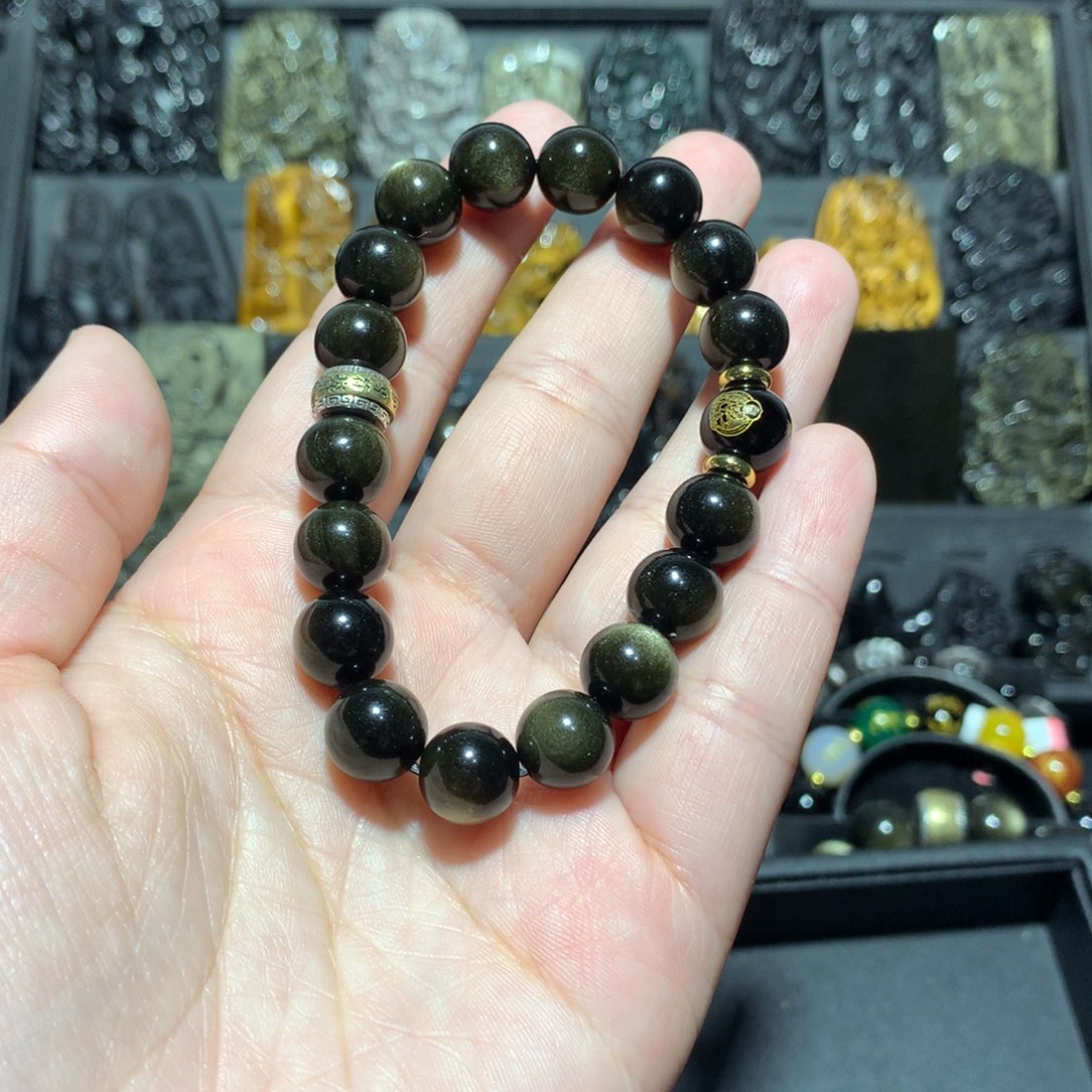 黑曜岩手串未镶嵌张*张定制