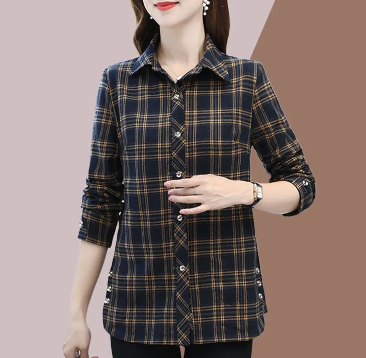 格纹开衫韩版纯棉格子女衬衫女士百搭休闲大码宽松