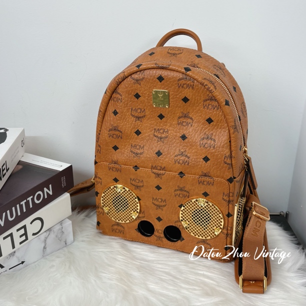 95新 MCM 干邑色音响双肩包cy