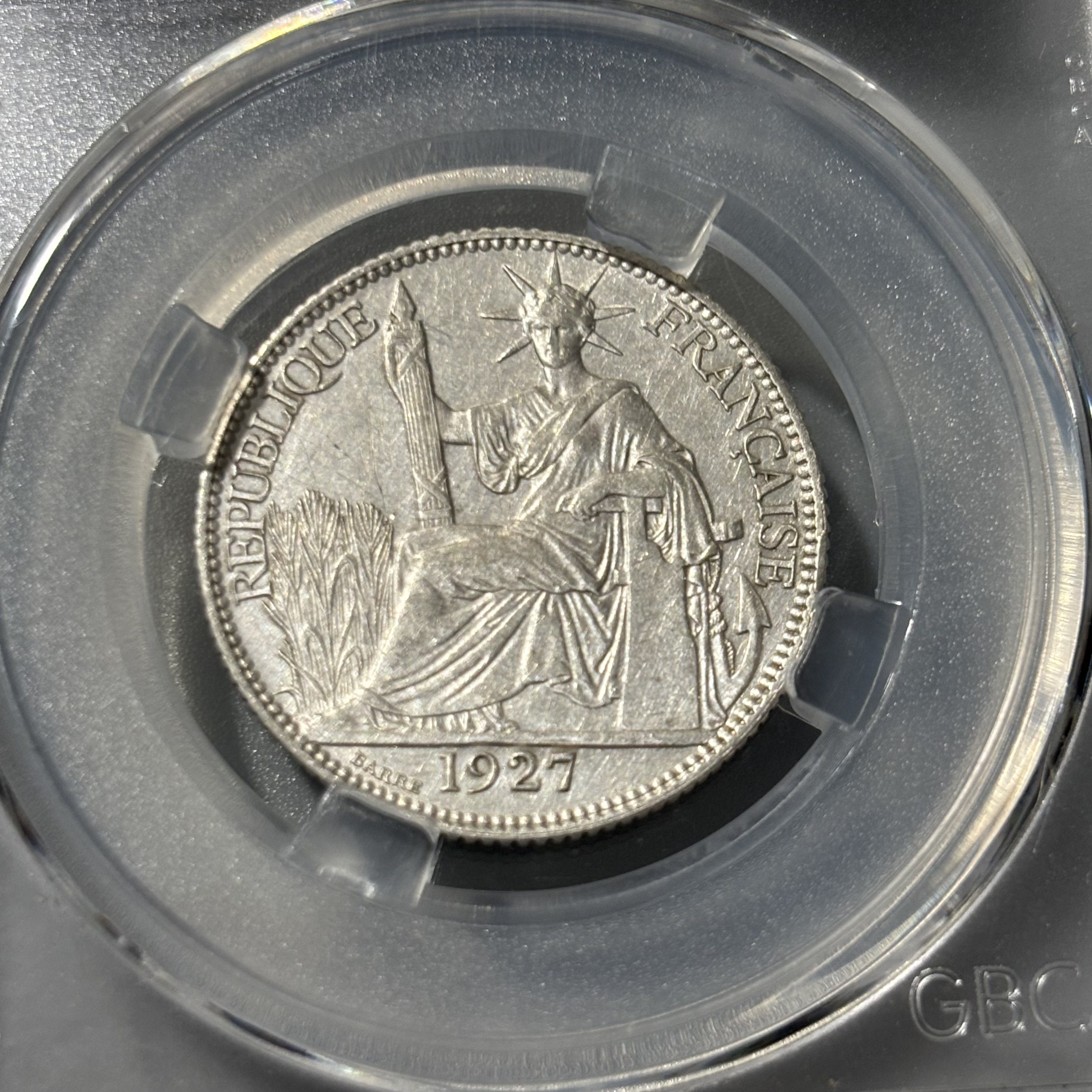 公博AU50法属坐洋2角银币外国银币评级币随机年份编码择优发货