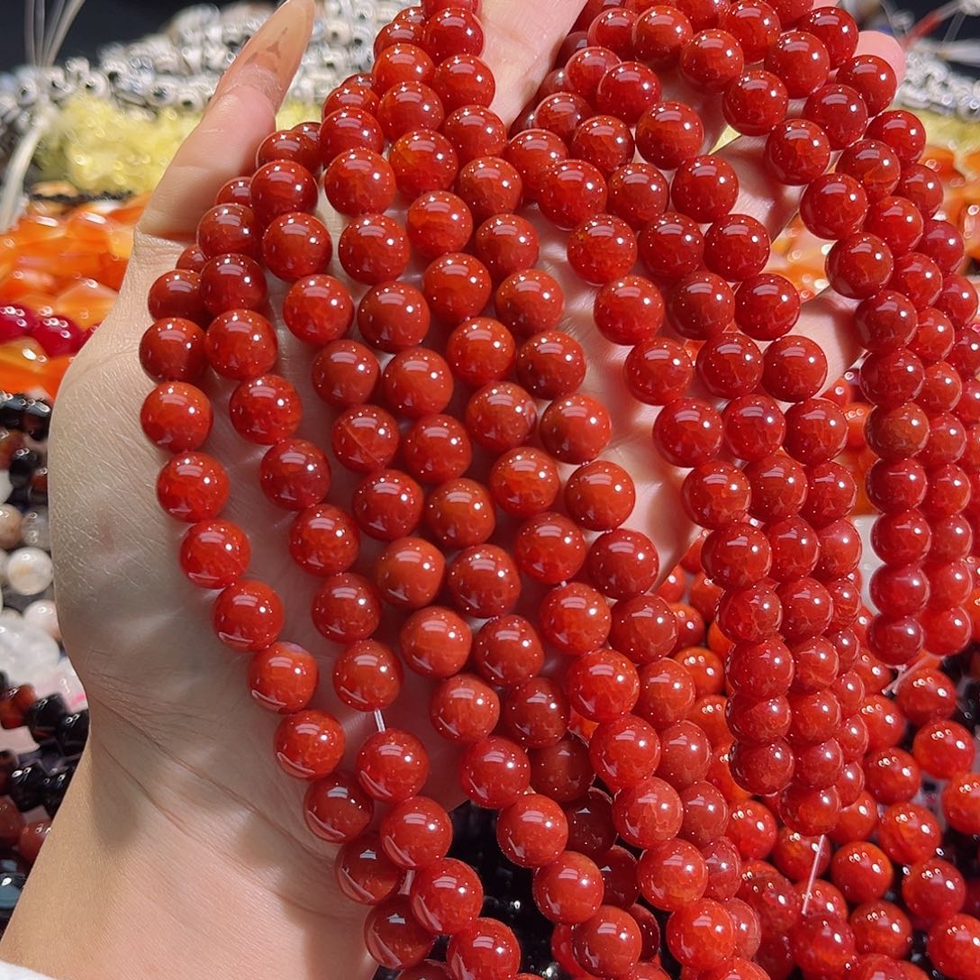 玛瑙/玉髓未镶嵌珠宝半成品10mm红玛瑙龙鳞一条