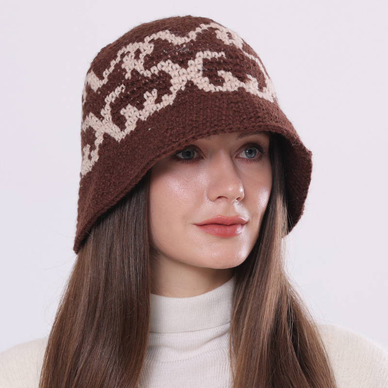 手工渔夫帽保暖帽美式针织帽女加厚盆帽