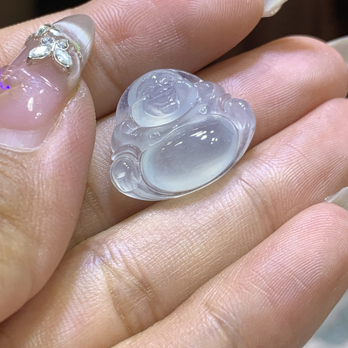 缅甸天然翡翠A货，冰胶胖胖佛，十分耐看，无可挑剔的美6.4厚