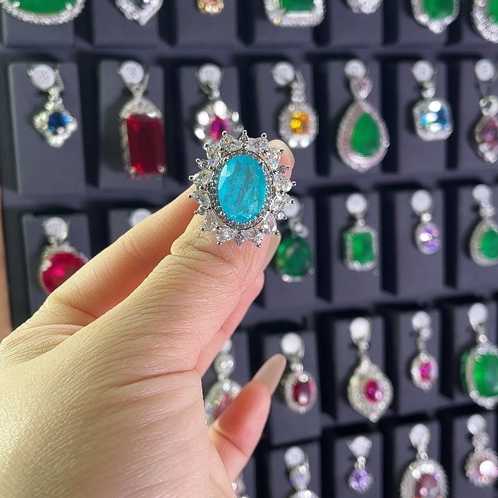 银S925镶嵌碧玺戒指