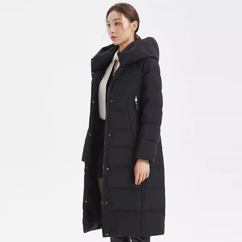 杰奥大牌鹅绒羽绒服女长款秋冬装连帽过膝正品加厚款外套