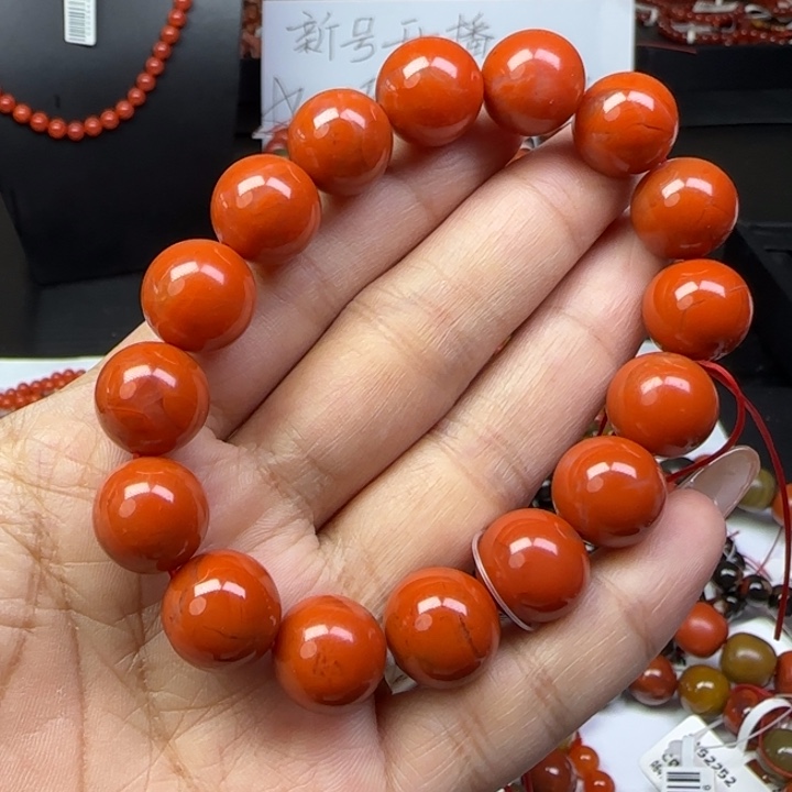 未镶嵌手链南红玛瑙瓦西满色满肉柿子红13mm