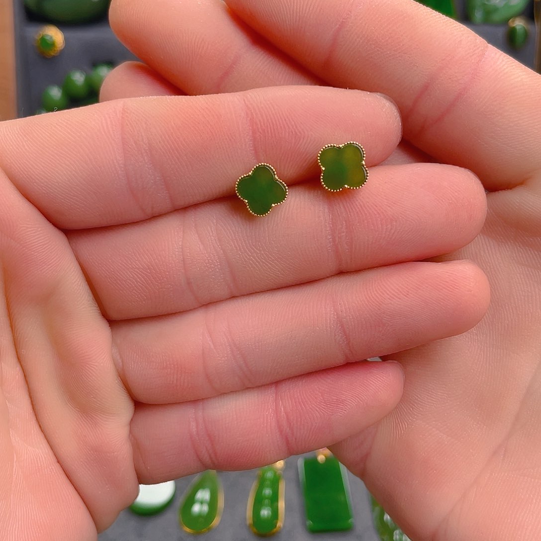 和田玉（碧玉）耳饰18K金镶嵌780