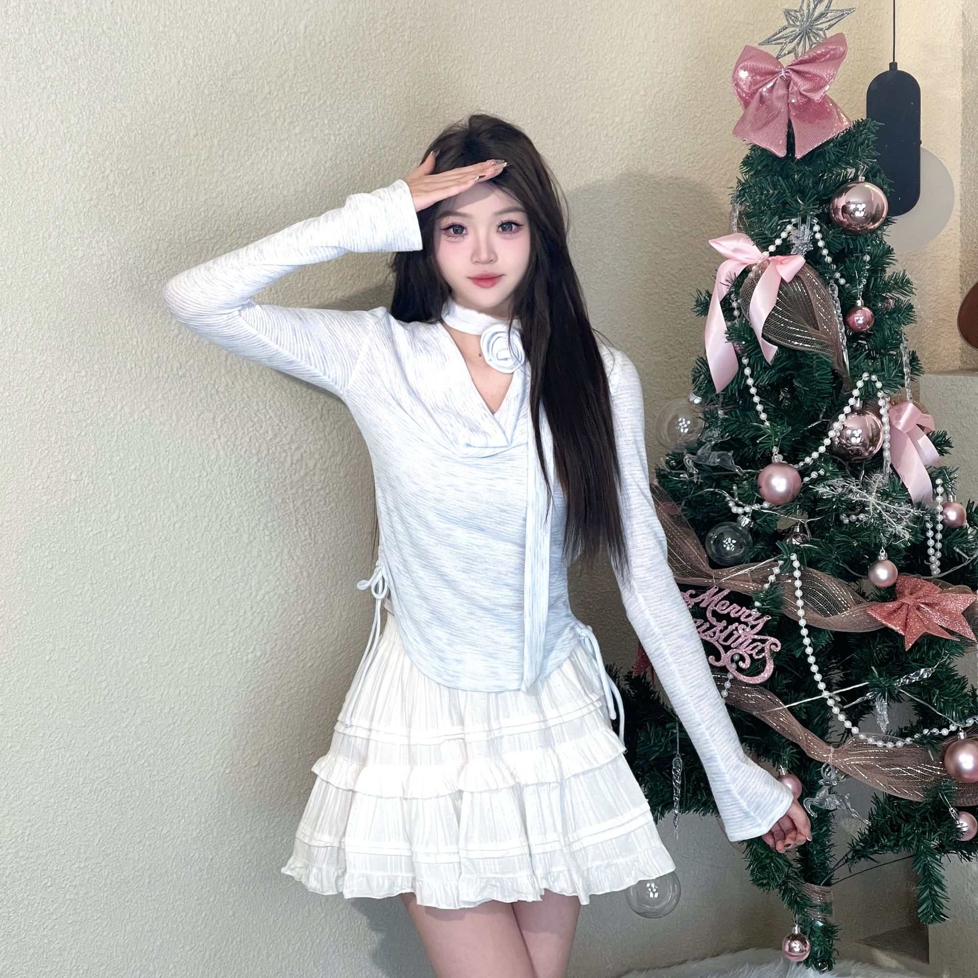 2025春季新款显瘦设计感长袖辣妹短款上衣