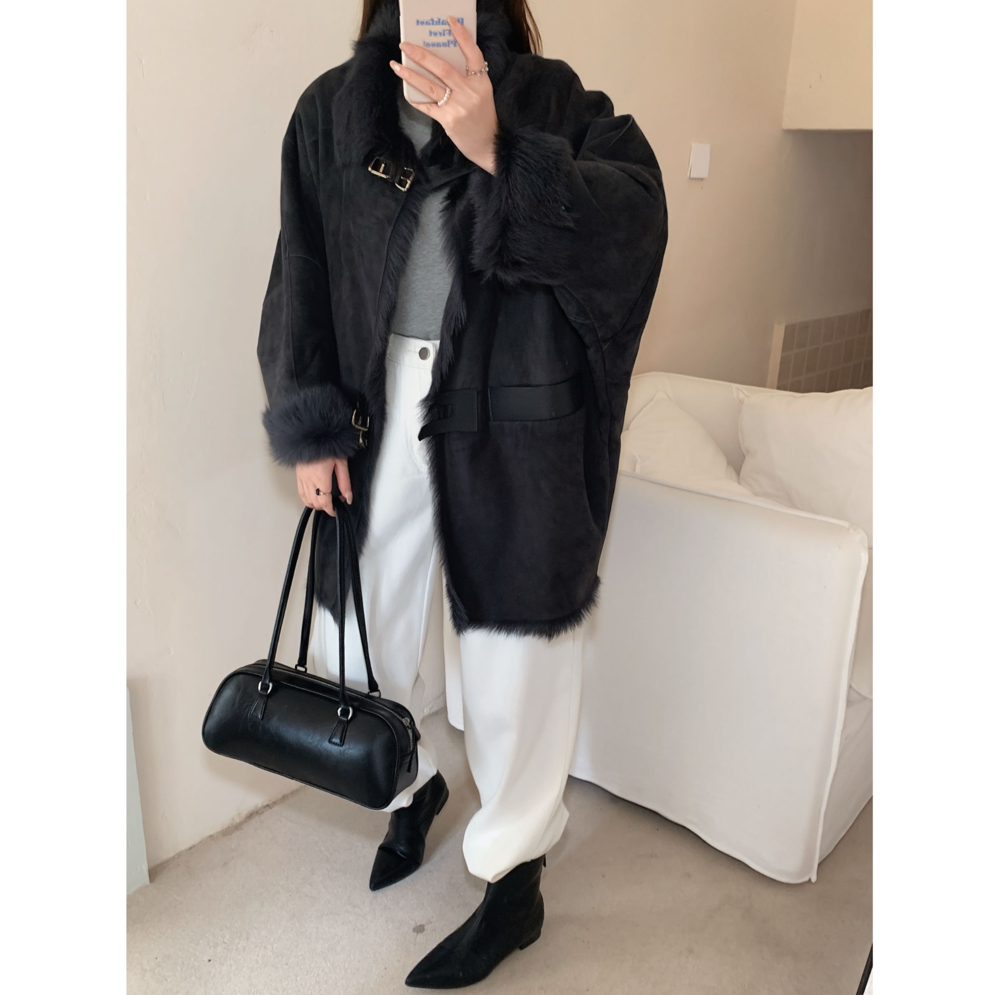 JIAY 高端绒面山羊皮毛一体廓版显瘦中长冬季海宁皮草外套女正品