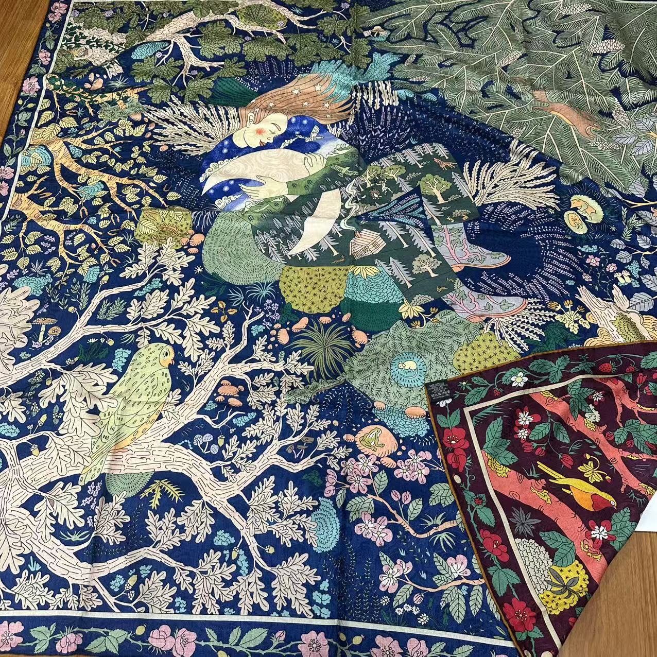 140提花丝绒方巾-日月女神 双面异色135cm丝巾