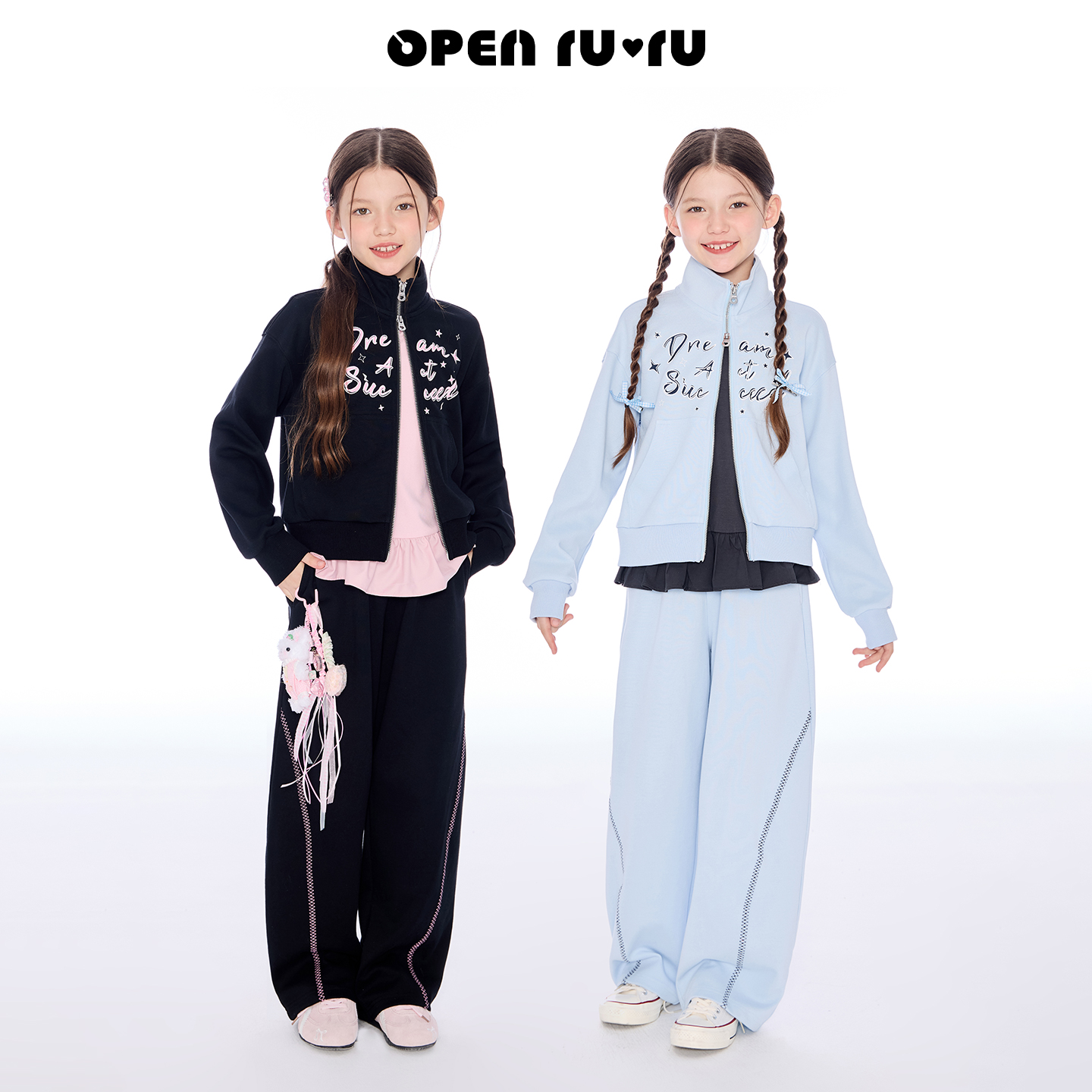 Opennunu女童休闲运动套装秋季双开拉链立领卫衣外套百搭卫裤