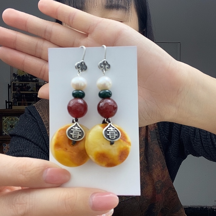 蜜蜡耳饰未镶嵌耳饰