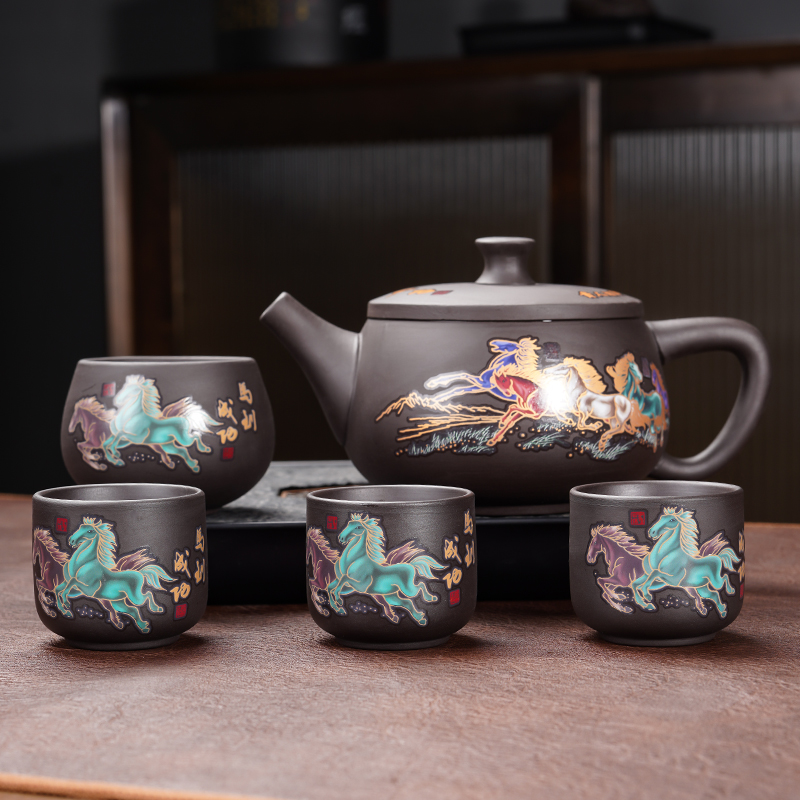 马到成功汉瓦壶（一壶四杯）