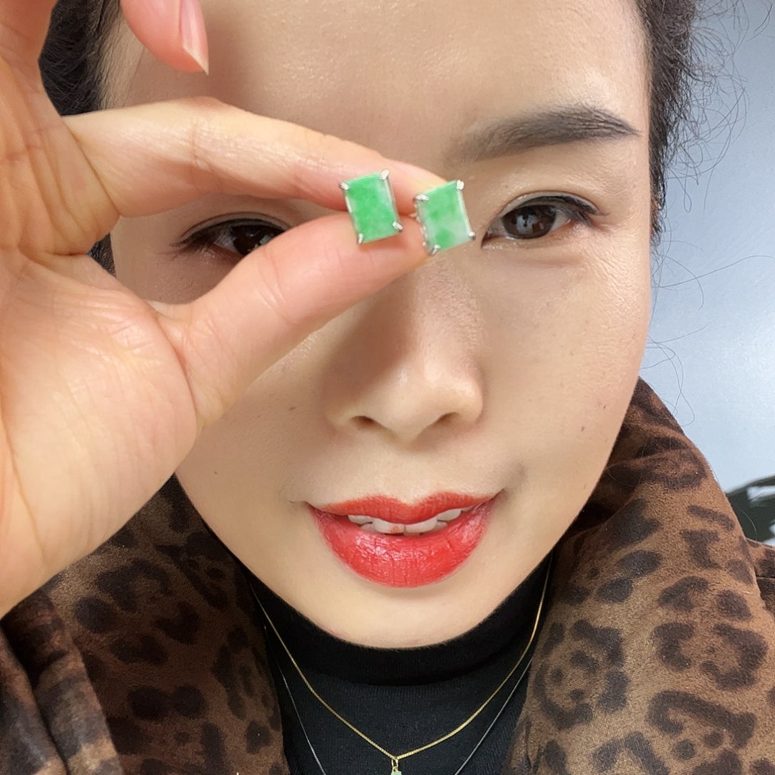 翡翠银S925镶嵌耳饰天然翡翠