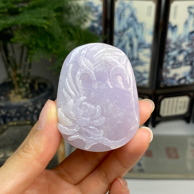 老种紫罗兰满色喜上眉梢挂件 天然翡翠A货 