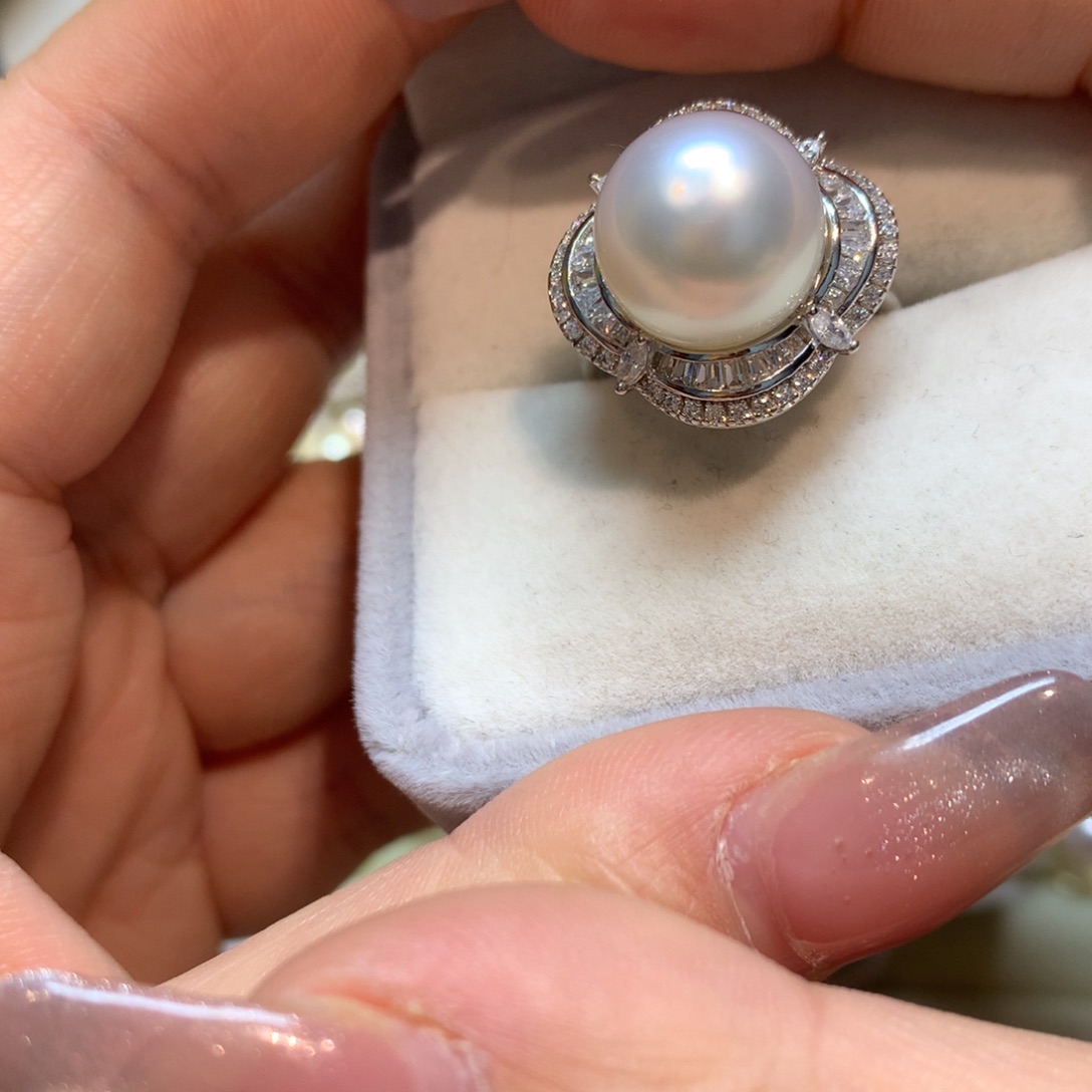 海水珍珠戒指银S925镶嵌