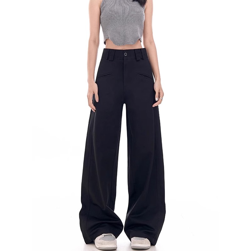 （现货）黑色西装裤女春秋新款高腰胖mm休闲裤女垂感显瘦工装阔腿裤