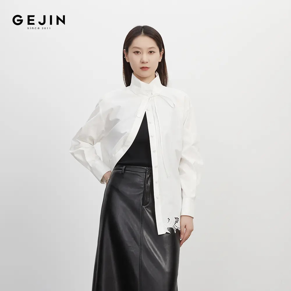 GEJIN/歌锦秋季白色时尚新款气质中式风镂空设计感衬衫9332520402