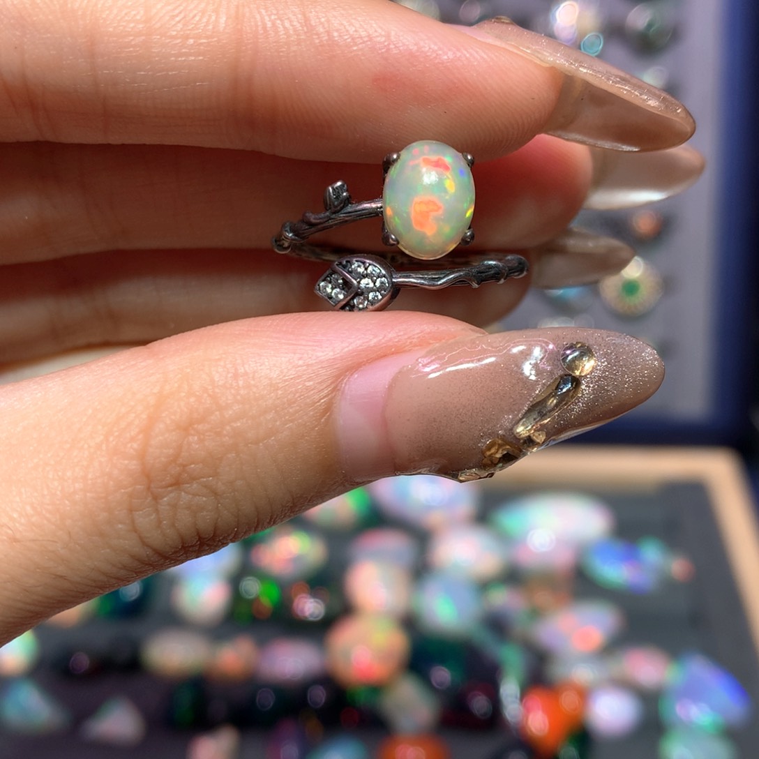 欧泊戒指款式银S925镶嵌