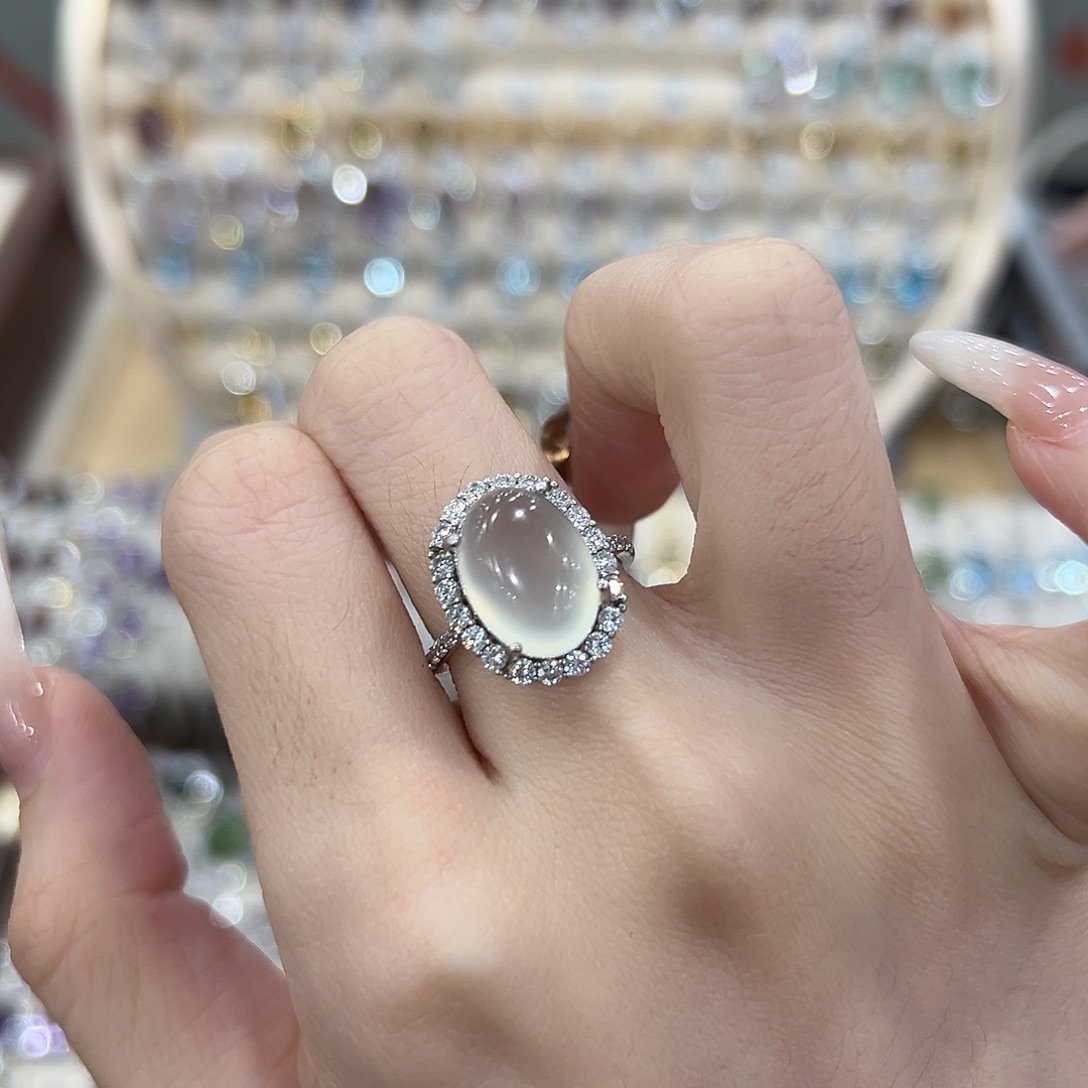 山***尔岫玉银S925镶嵌戒指